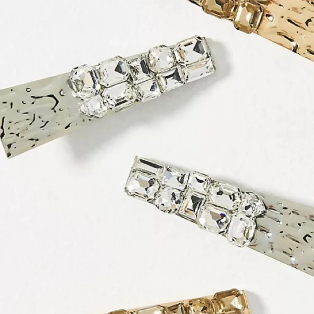 Anthropologie Seashell serenity silver tone Elegant Crystal Hair Clips